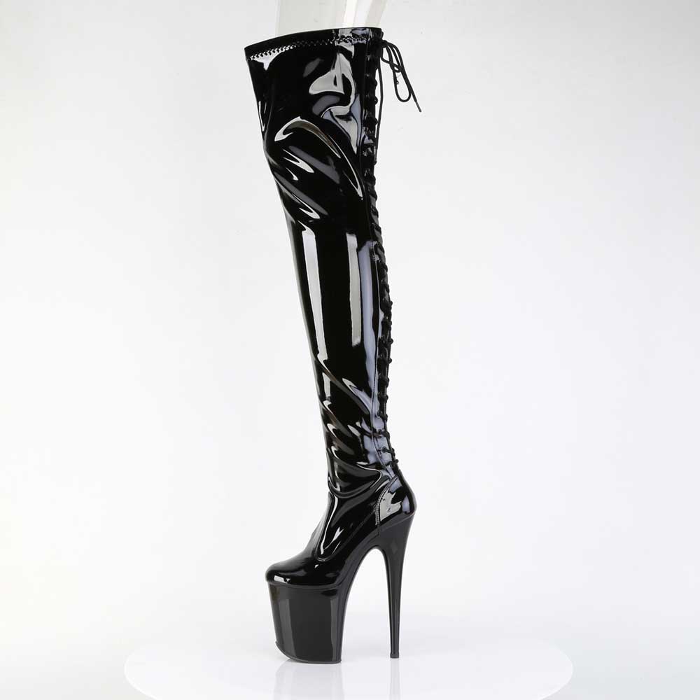 Pleaser - FLAMINGO-3850 Plateau Overknee Laarzen - Zwart
